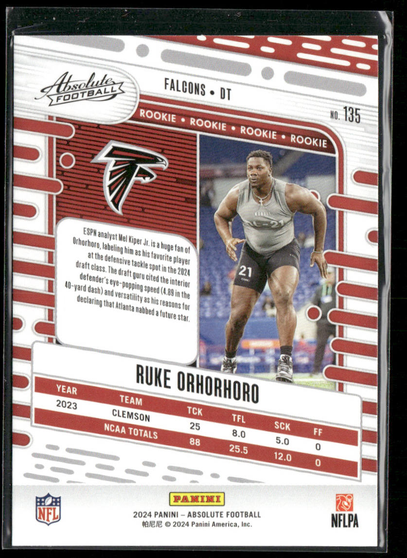 Ruke Orhorhoro 2024 Panini Absolute Retail #135 RC Atlanta Falcons back