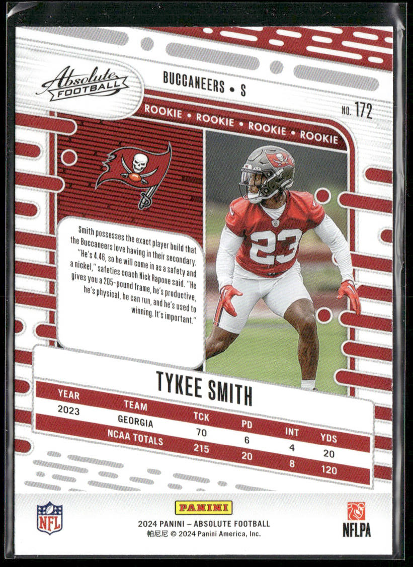 Tykee Smith 2024 Panini Absolute Retail #172 RC Tampa Bay Buccaneers back