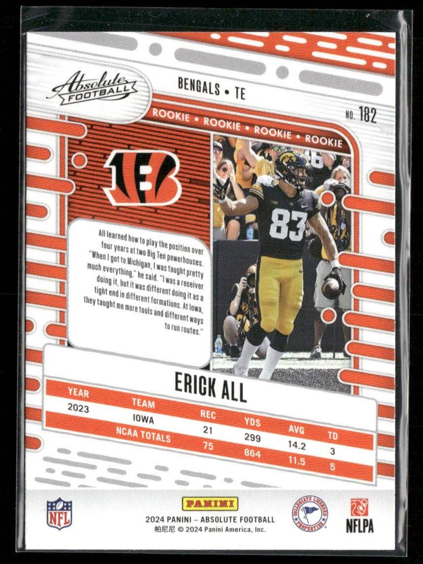 Erick All 2024 Panini Absolute Retail #182 RC Cincinnati Bengals back