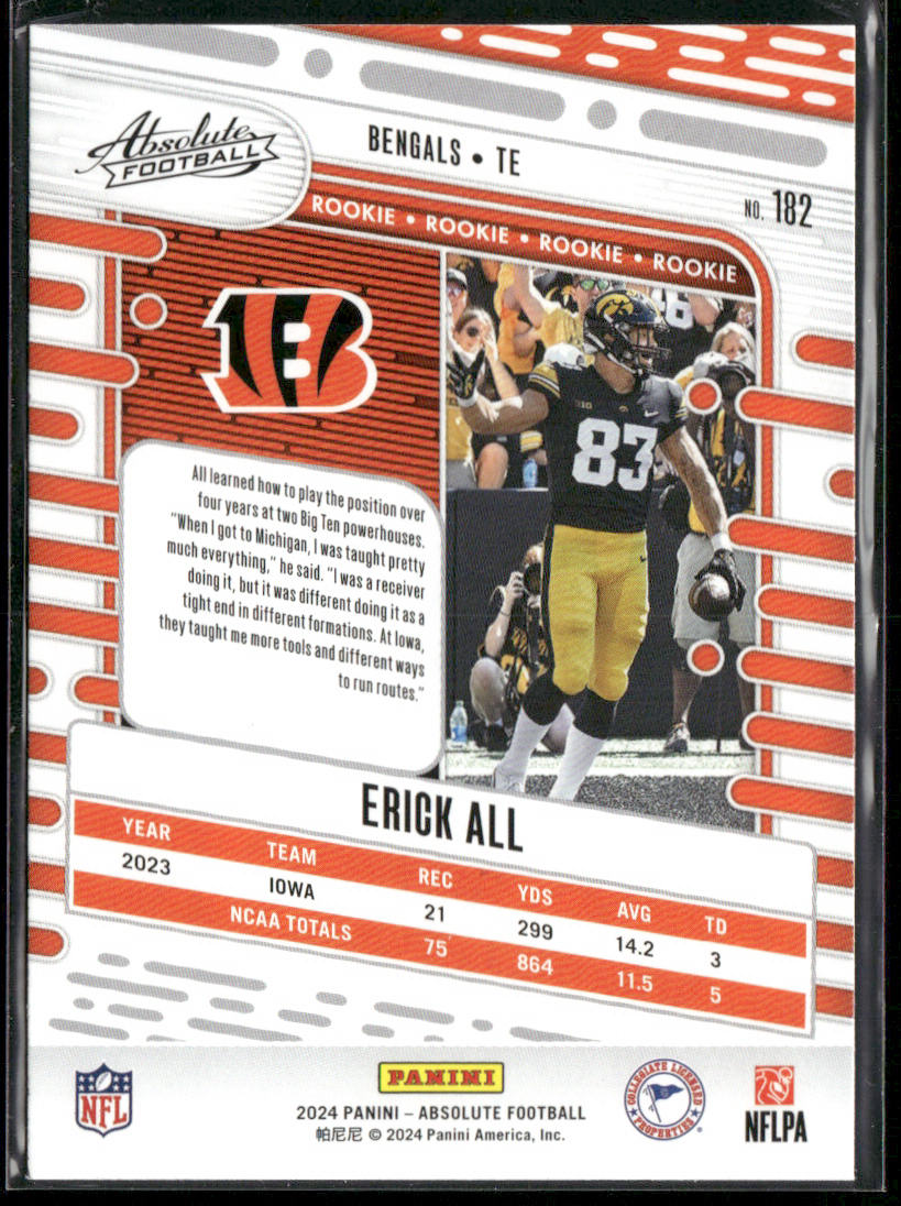 Erick All 2024 Panini Absolute Retail #182 RC Cincinnati Bengals back