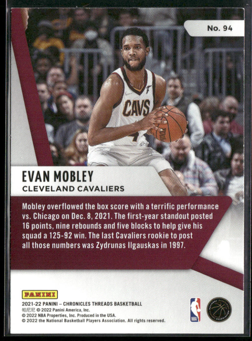 Evan Mobley 2021-22 Panini Chronicles #94 RC Cleveland Cavaliers