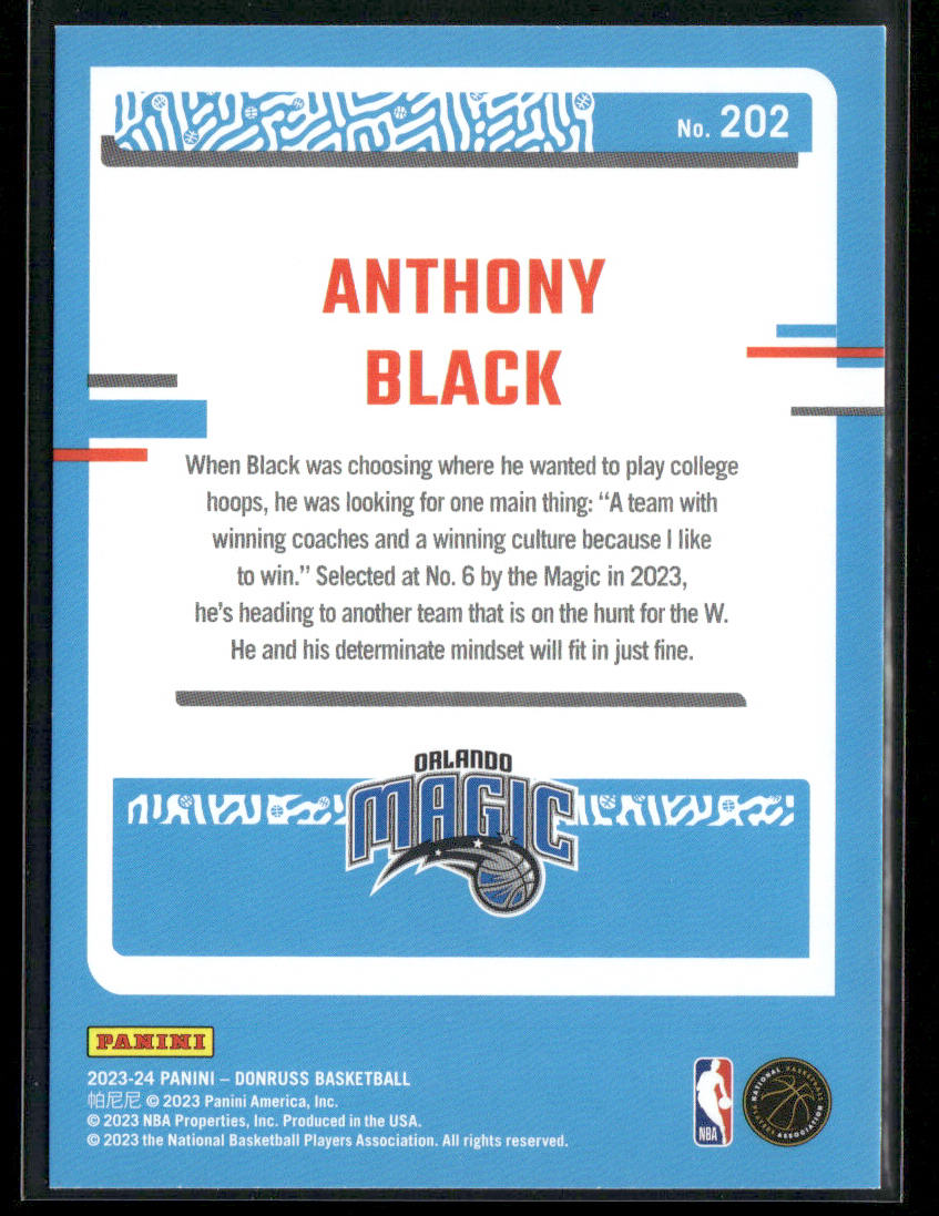 Anthony Black 2023-24 Donruss #202 RC Orlando Magic