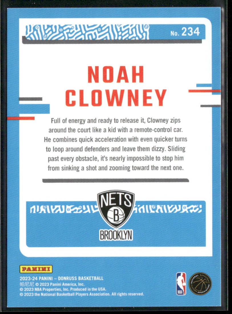 Noah Clowney 2023-24 Donruss #234 RC Brooklyn Nets back