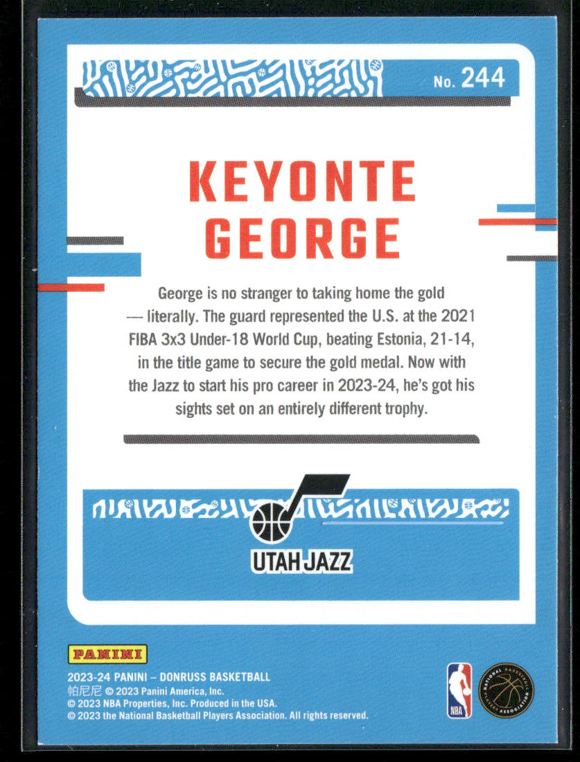 Keyonte George 2023-24 Donruss #244 RC Utah Jazz