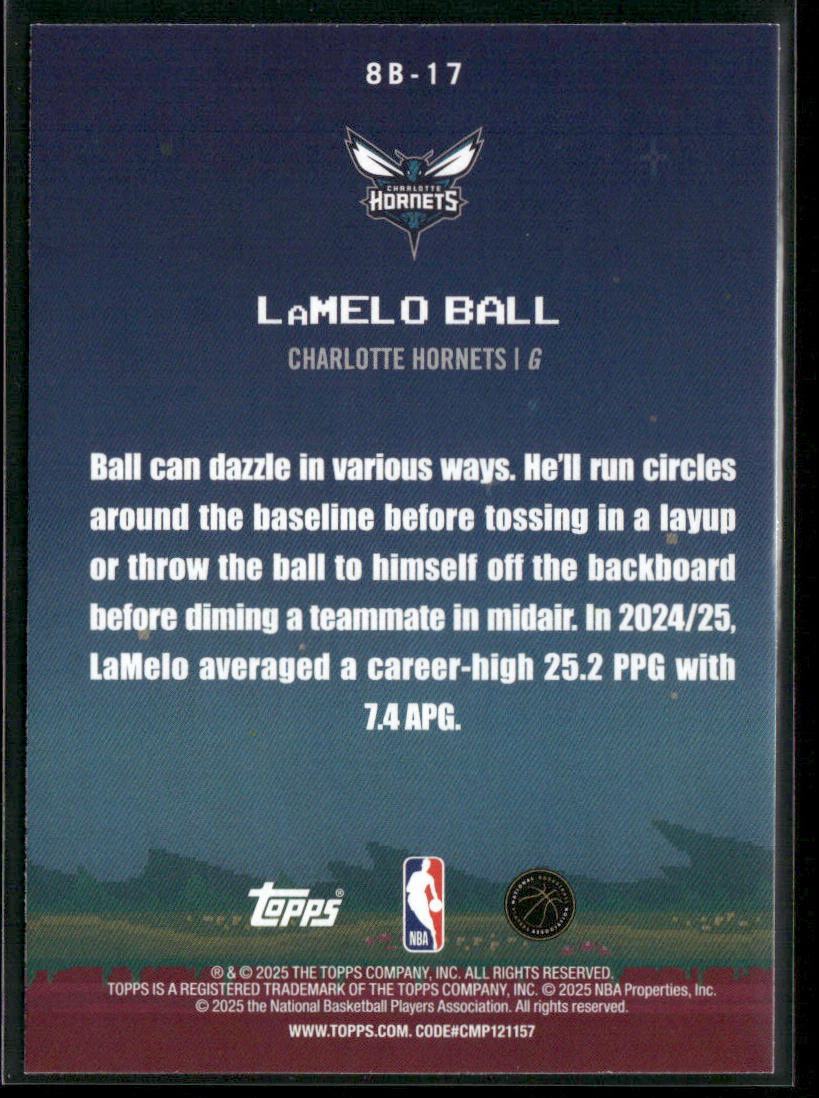 LaMelo Ball 2025-26 Topps 8-Bit Ballers #8B-17 Charlotte Hornets back