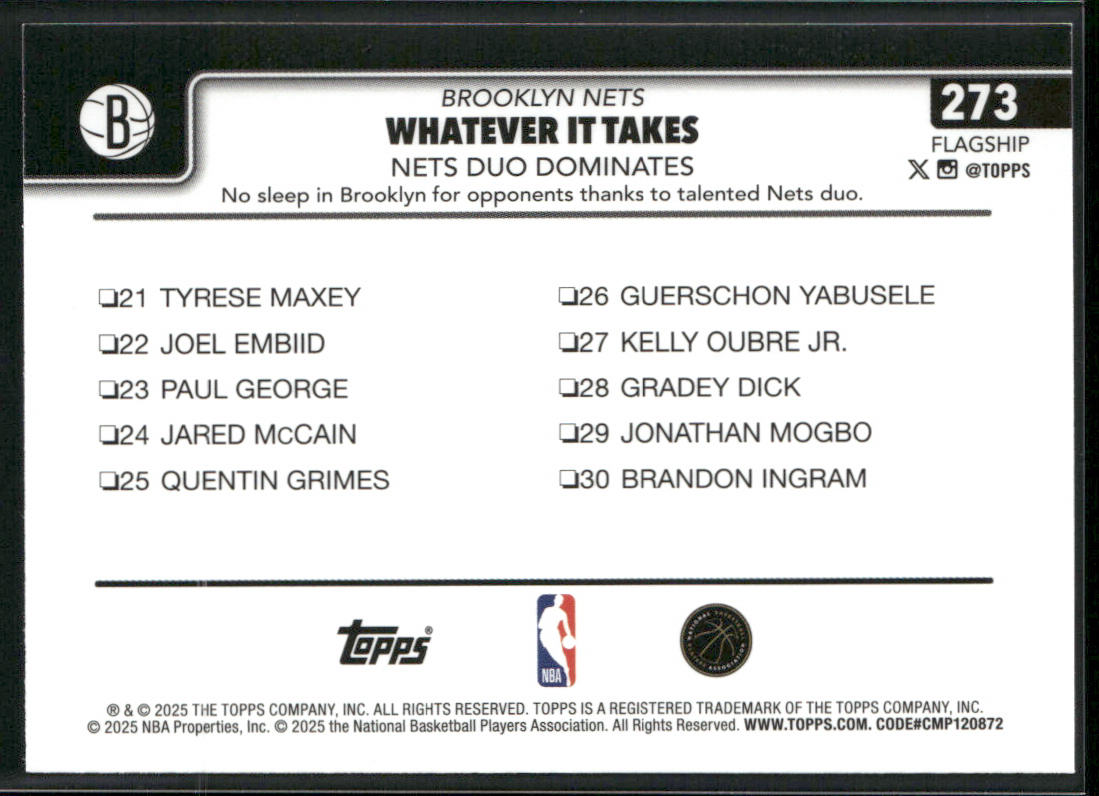 Whatever It Takes: Nets Duo Dominates 2025-26 Topps #273 Brooklyn Nets back