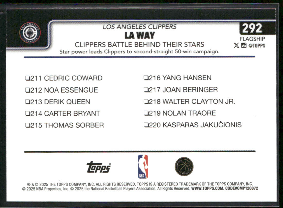 LA Way: Clippers Battle Behind Their Stars 2025-26 Topps #292 Clippers back