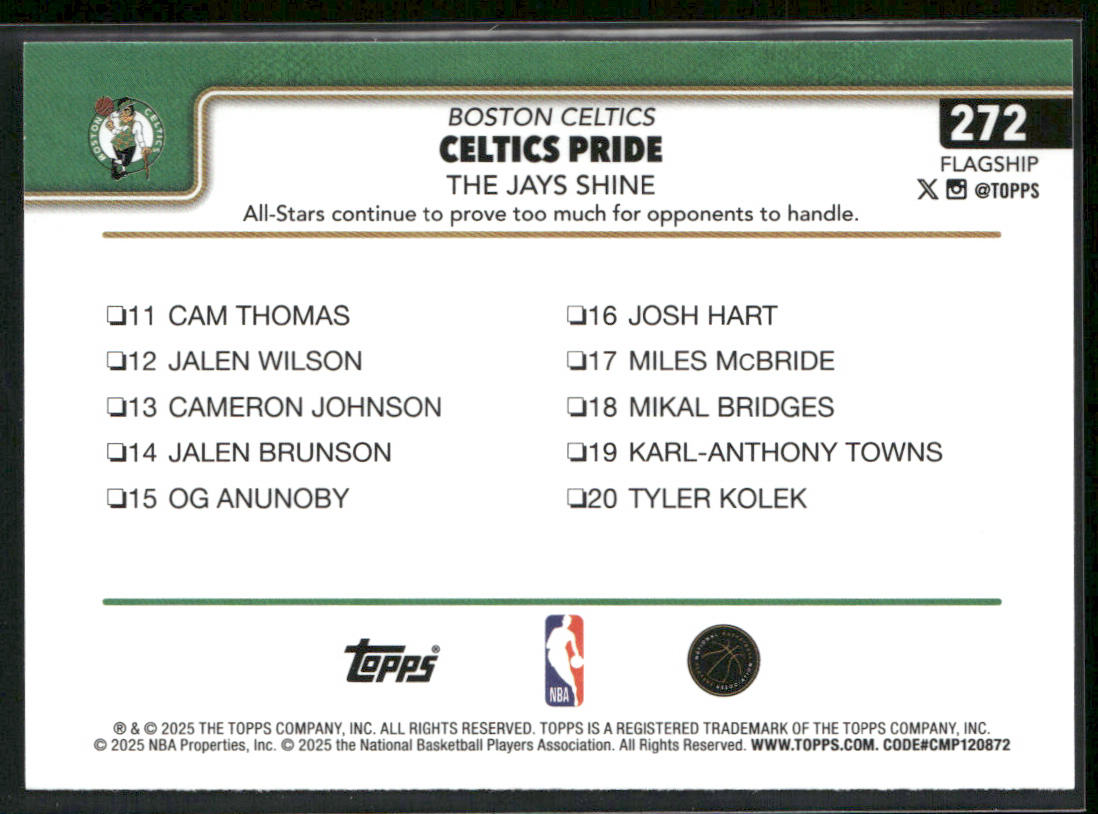 Celtics Pride: The Jays Shine 2025-26 Topps #272 Boston Celtics back