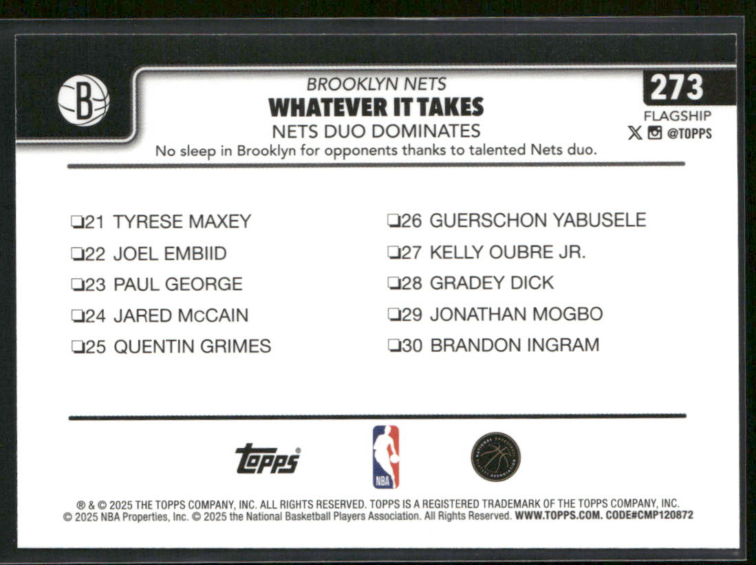 Whatever It Takes: Nets Duo Dominates 2025-26 Topps #273 Brooklyn Nets back