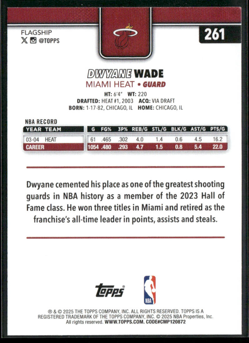 Dwyane Wade 2025-26 Topps #261 Miami Heat back