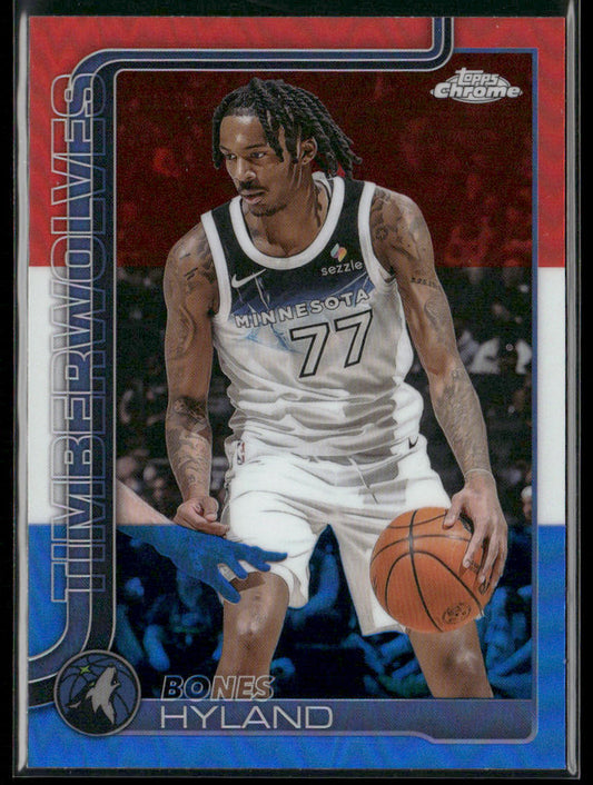 Bones Hyland 2025-26 Topps Chrome Red White and Blue Refractor #90 Timberwolves