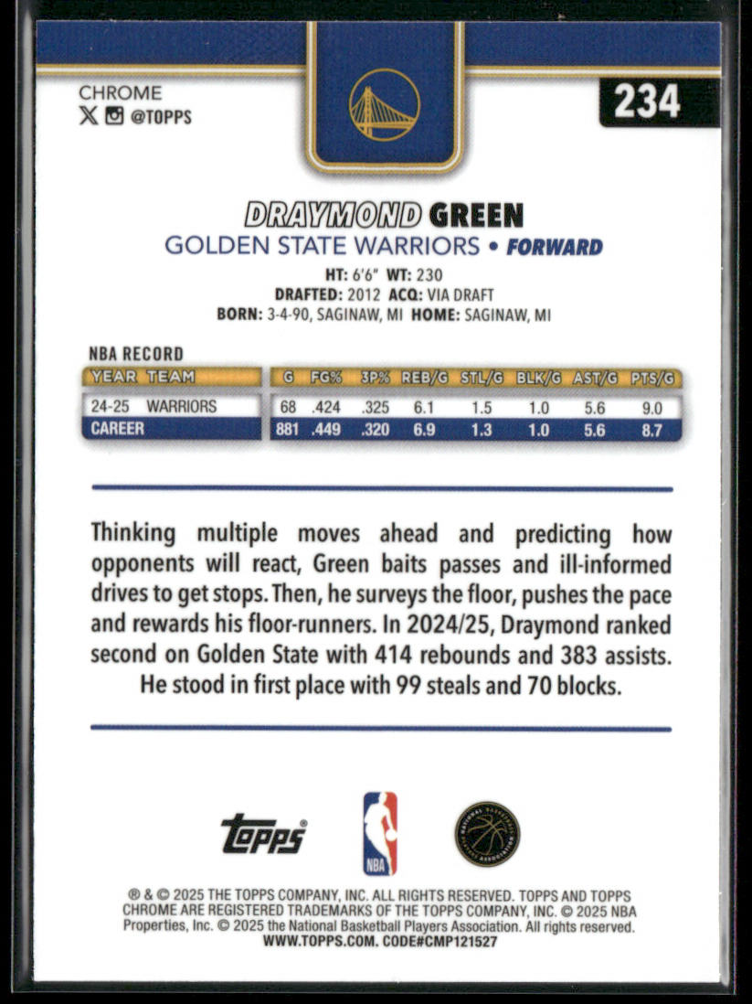 Draymond Green 2025-26 Topps Chrome Pulsar Refractor #234 Golden State Warriors