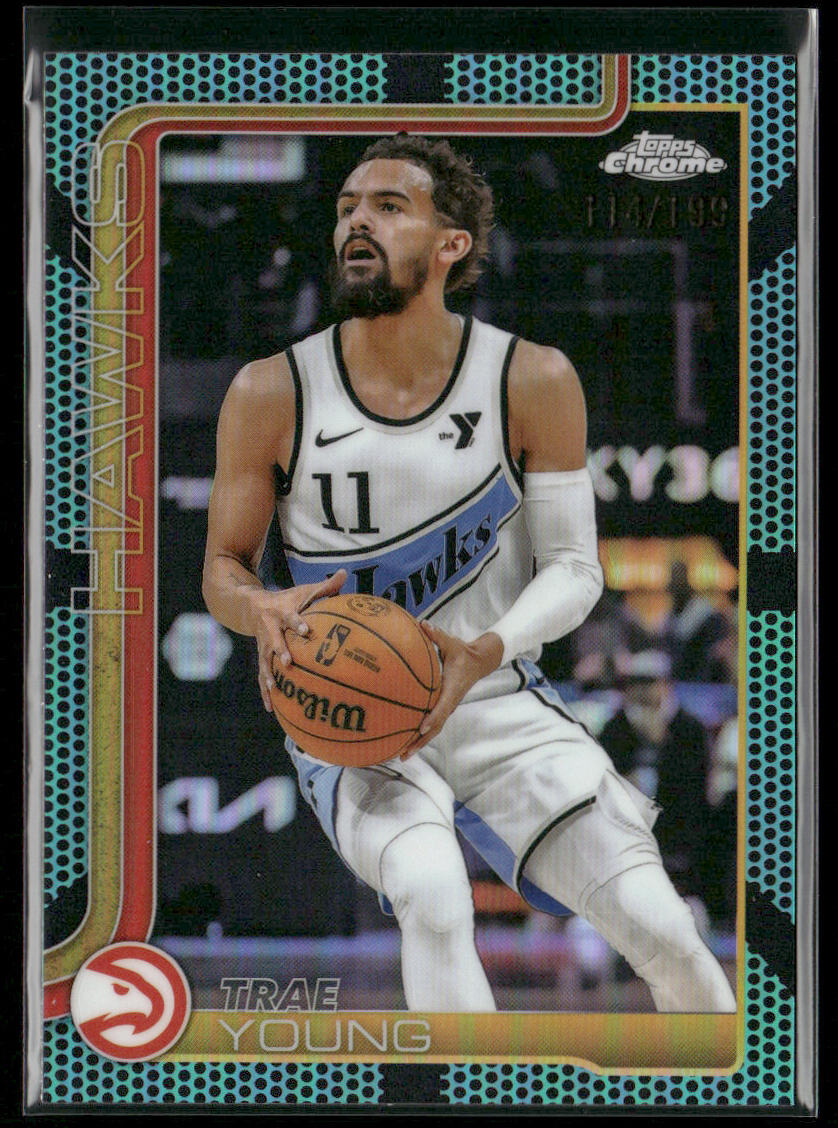 Trae Young 2025-26 Topps Chrome Aqua Basketball Refractor #5 SN Atlanta Hawks