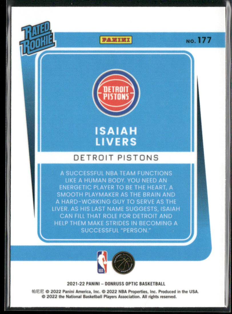 Isaiah Livers 2021-22 Donruss Optic #177 RC Detroit Pistons