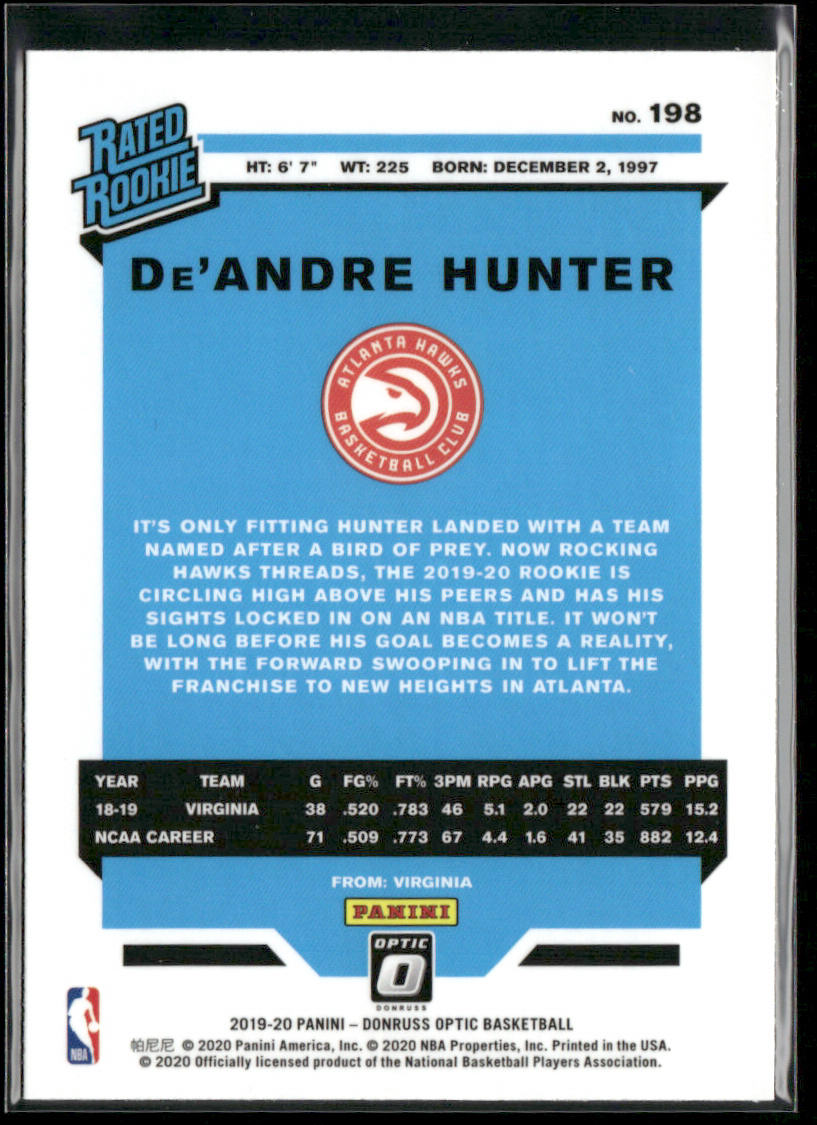 De'Andre Hunter 2019-20 Donruss Optic #198 RC Atlanta Hawks