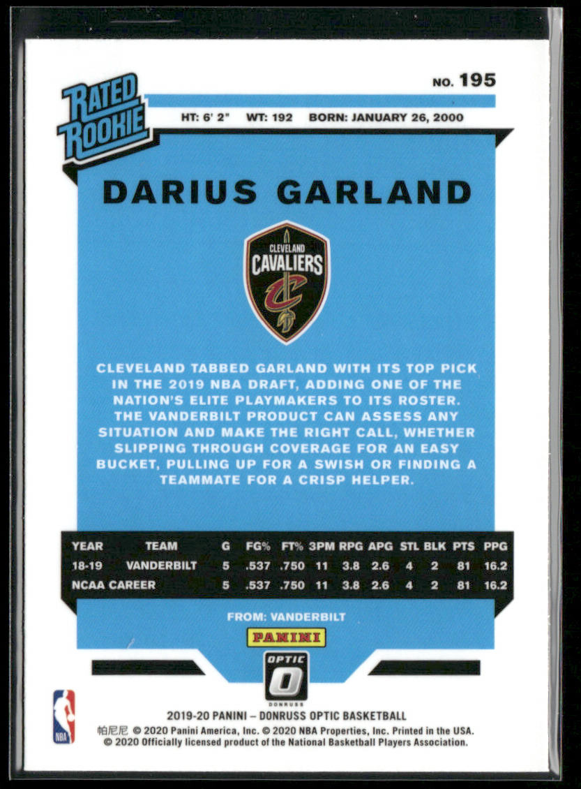 Darius Garland 2019-20 Donruss Optic #195 RC Cleveland Cavaliers