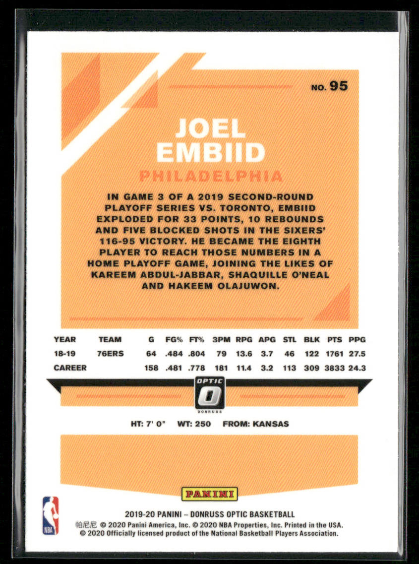 Joel Embiid 2019-20 Donruss Optic #95 Philadelphia 76ers