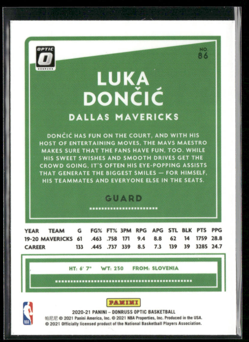 Luka Doncic 2020-21 Donruss Optic #86 Dallas Mavericks