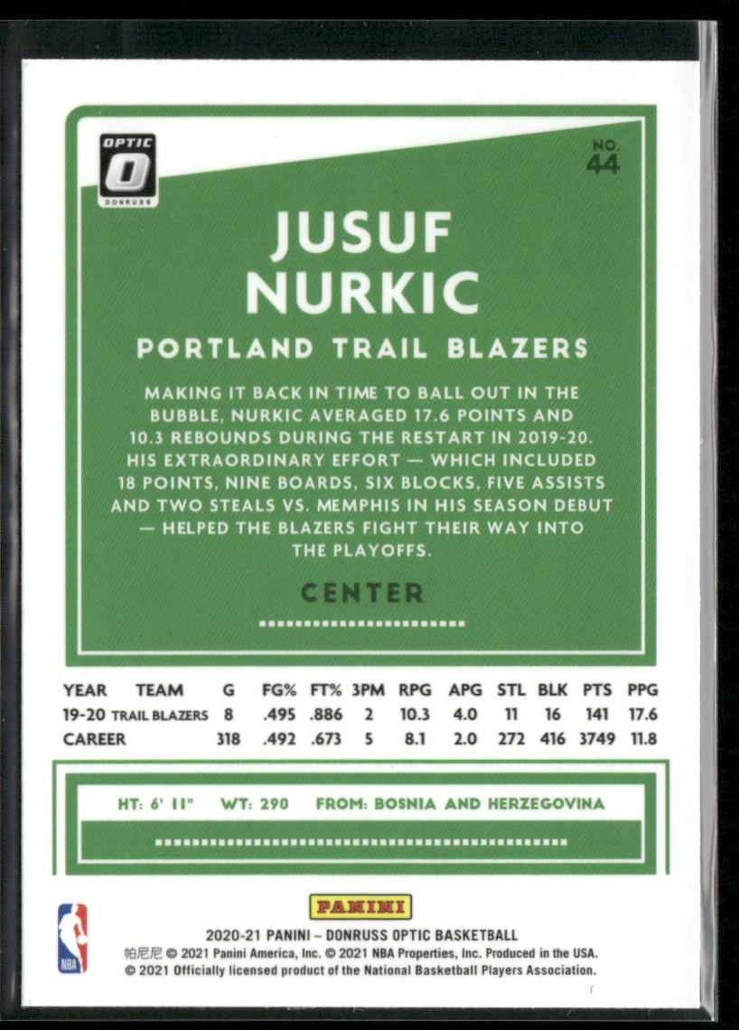 Jusuf Nurkic 2020-21 Donruss Optic #44 Portland Trail Blazers