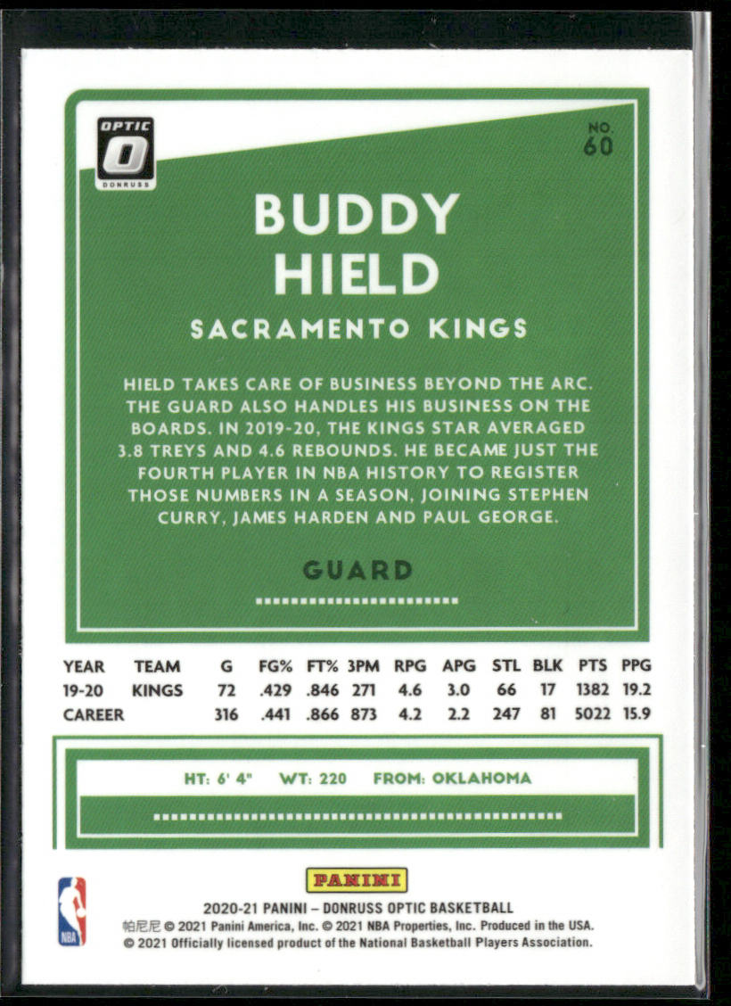 Buddy Hield 2020-21 Donruss Optic #60 Sacramento Kings