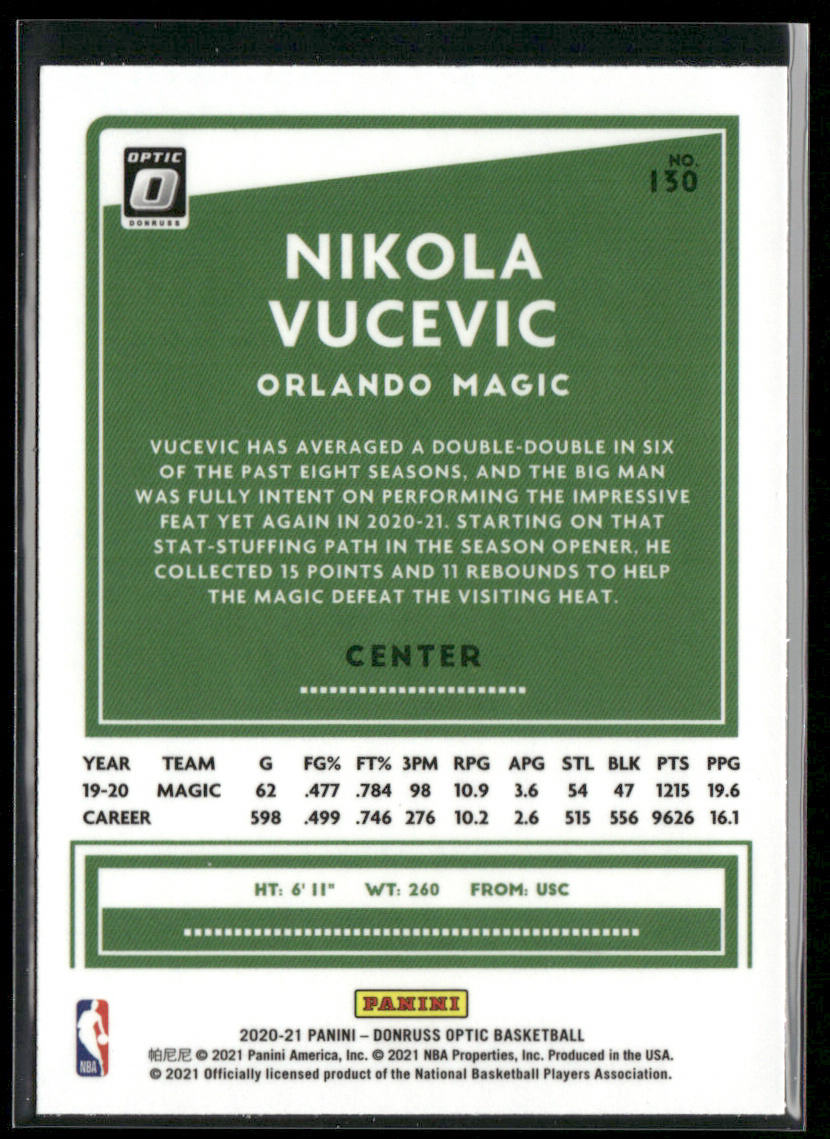 Nikola Vucevic 2020-21 Donruss Optic #130 Orlando Magic
