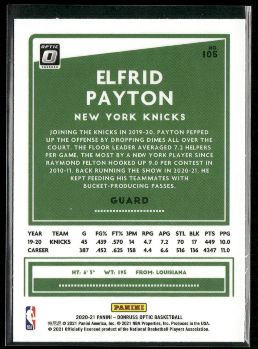 Elfrid Payton 2020-21 Donruss Optic #105 New York Knicks