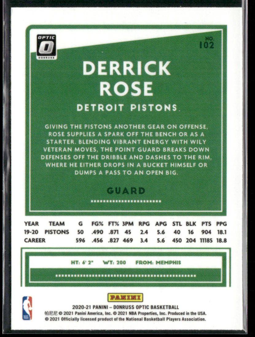 Derrick Rose 2020-21 Donruss Optic #102 Detroit Pistons