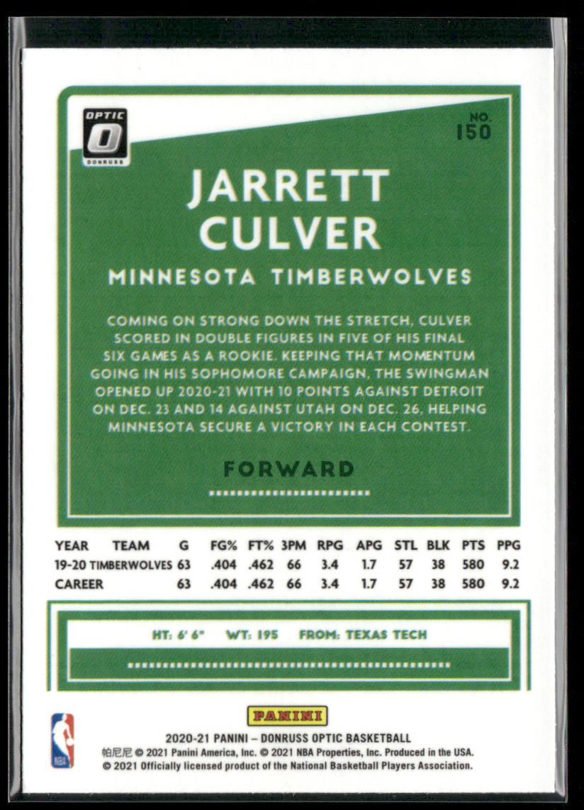 Jarrett Culver 2020-21 Donruss Optic #150 Minnesota Timberwolves