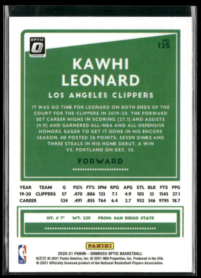 Kawhi Leonard 2020-21 Donruss Optic #125 Los Angeles Clippers