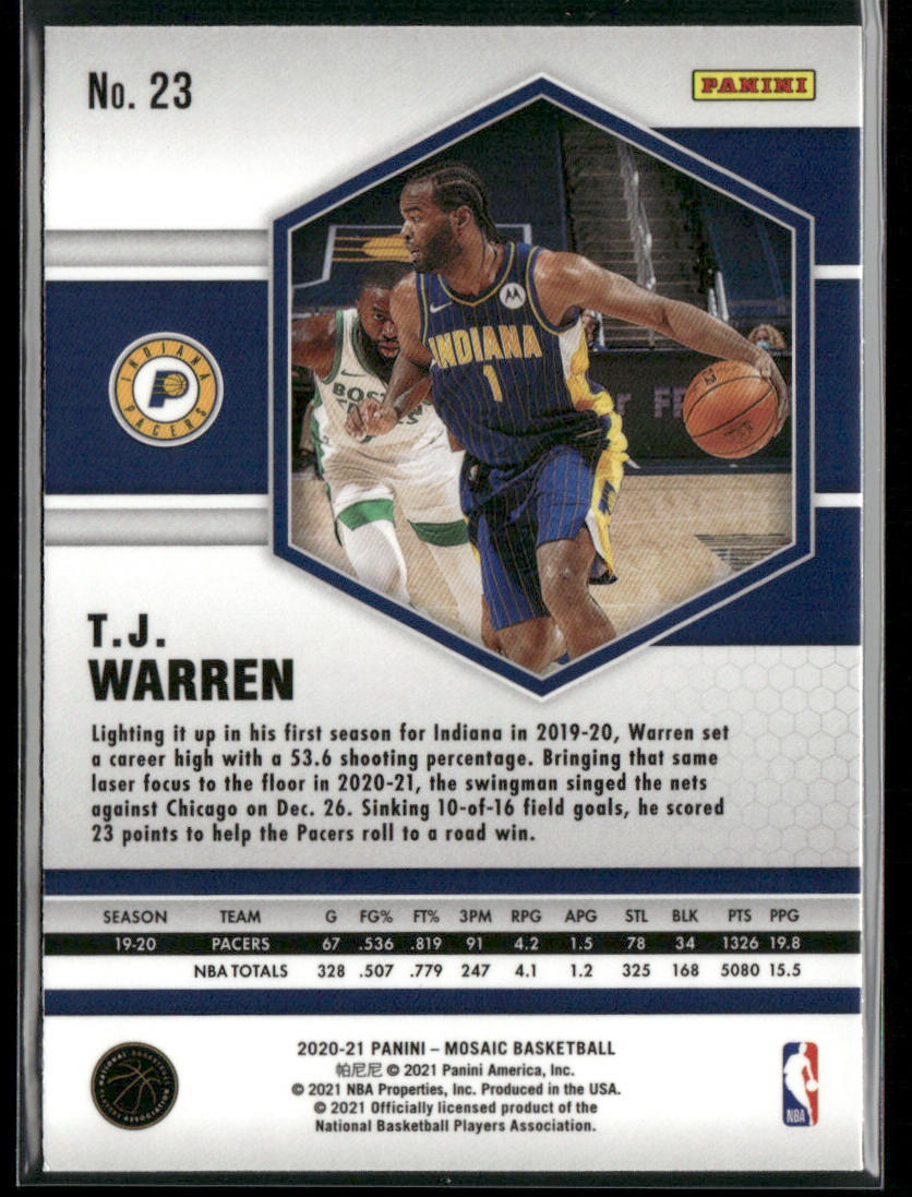 T.J. Warren 2020-21 Panini Mosaic #23 Indiana Pacers