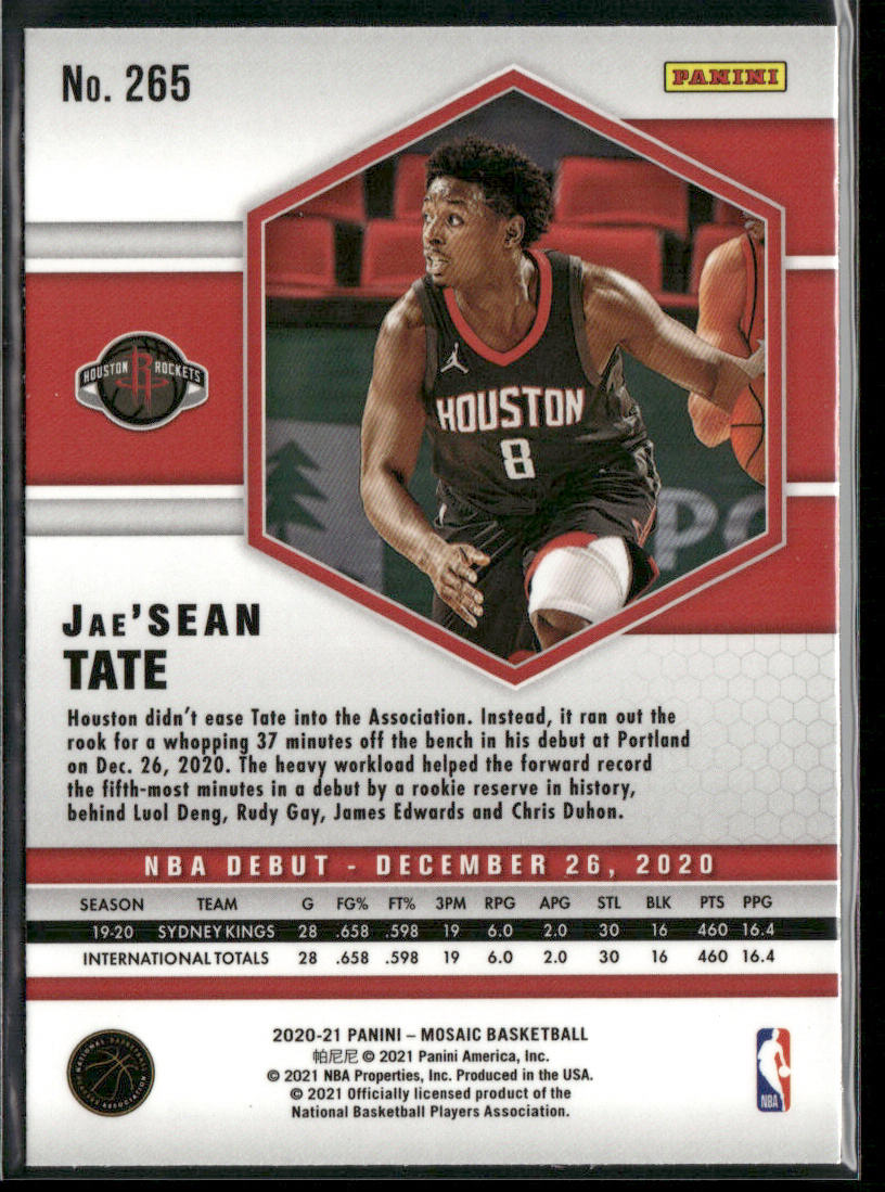 Jae'Sean Tate 2020-21 Panini Mosaic #265 Houston Rockets