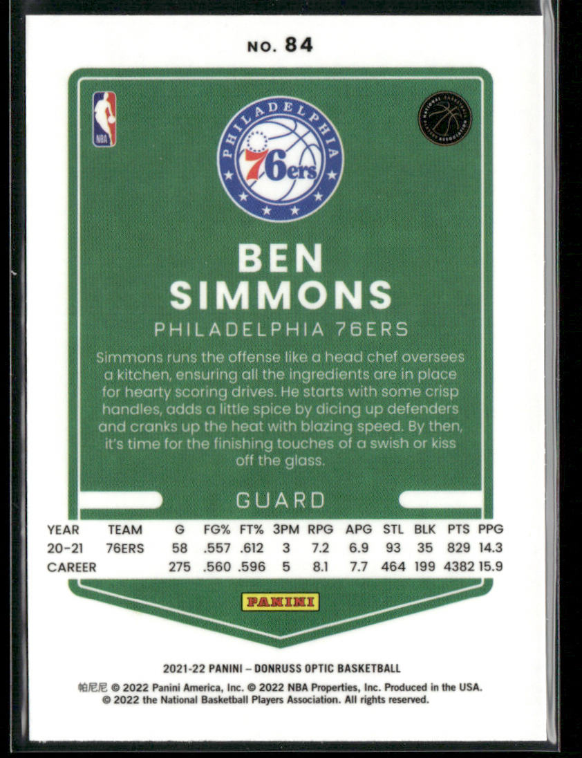 Ben Simmons 2021-22 Donruss Optic #84 Philadelphia 76ers