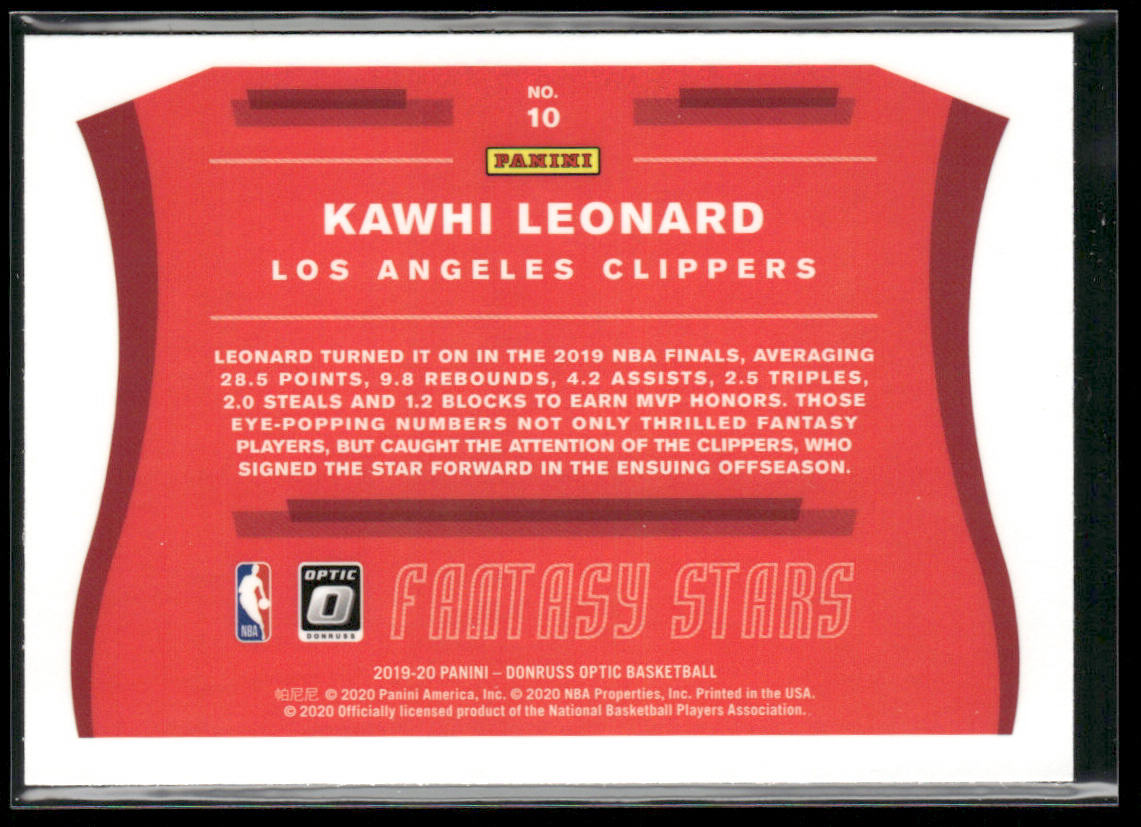 Kawhi Leonard 2019-20 Donruss Optic Fantasy Stars #10 Los Angeles Clippers