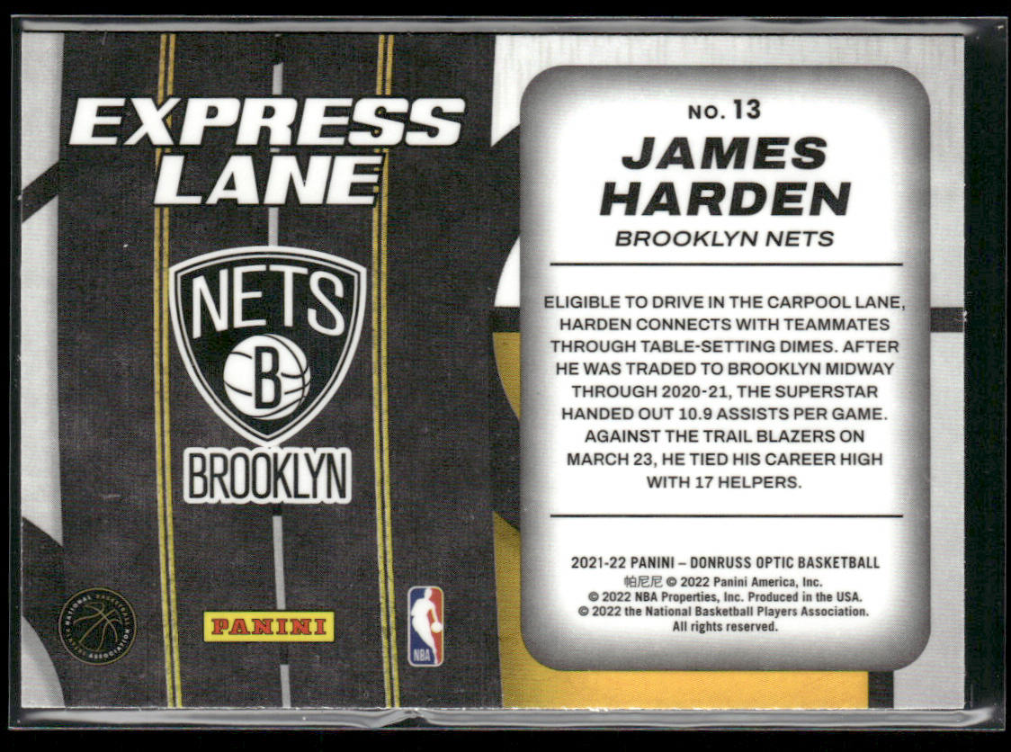 James Harden 2021-22 Donruss Optic Express Lane #13 Brooklyn Nets