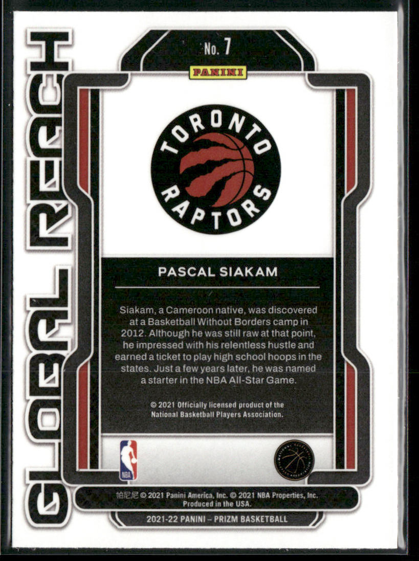 Pascal Siakam 2021-22 Panini Prizm Global Reach #7 Toronto Raptors