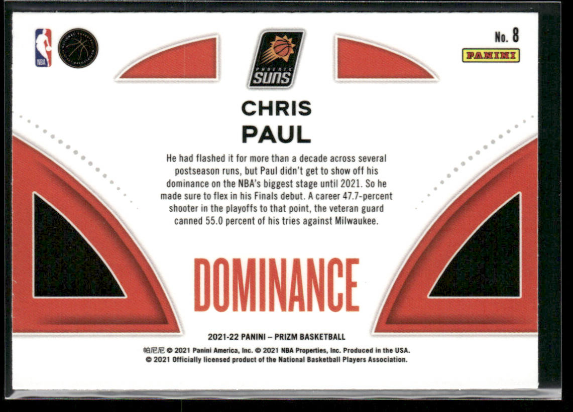 Chris Paul 2021-22 Panini Prizm Dominance #8 Phoenix Suns