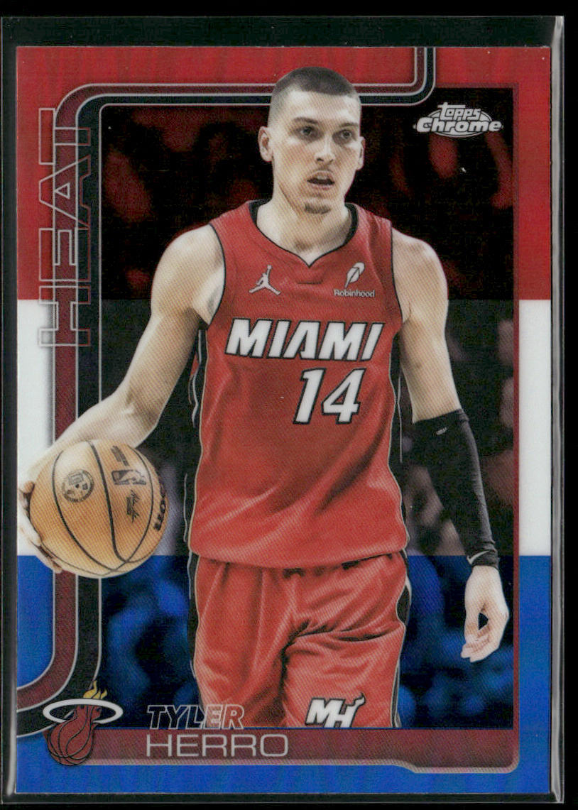 Tyler Herro 2025-26 Topps Chrome Red White and Blue Refractor #188 Miami Heat