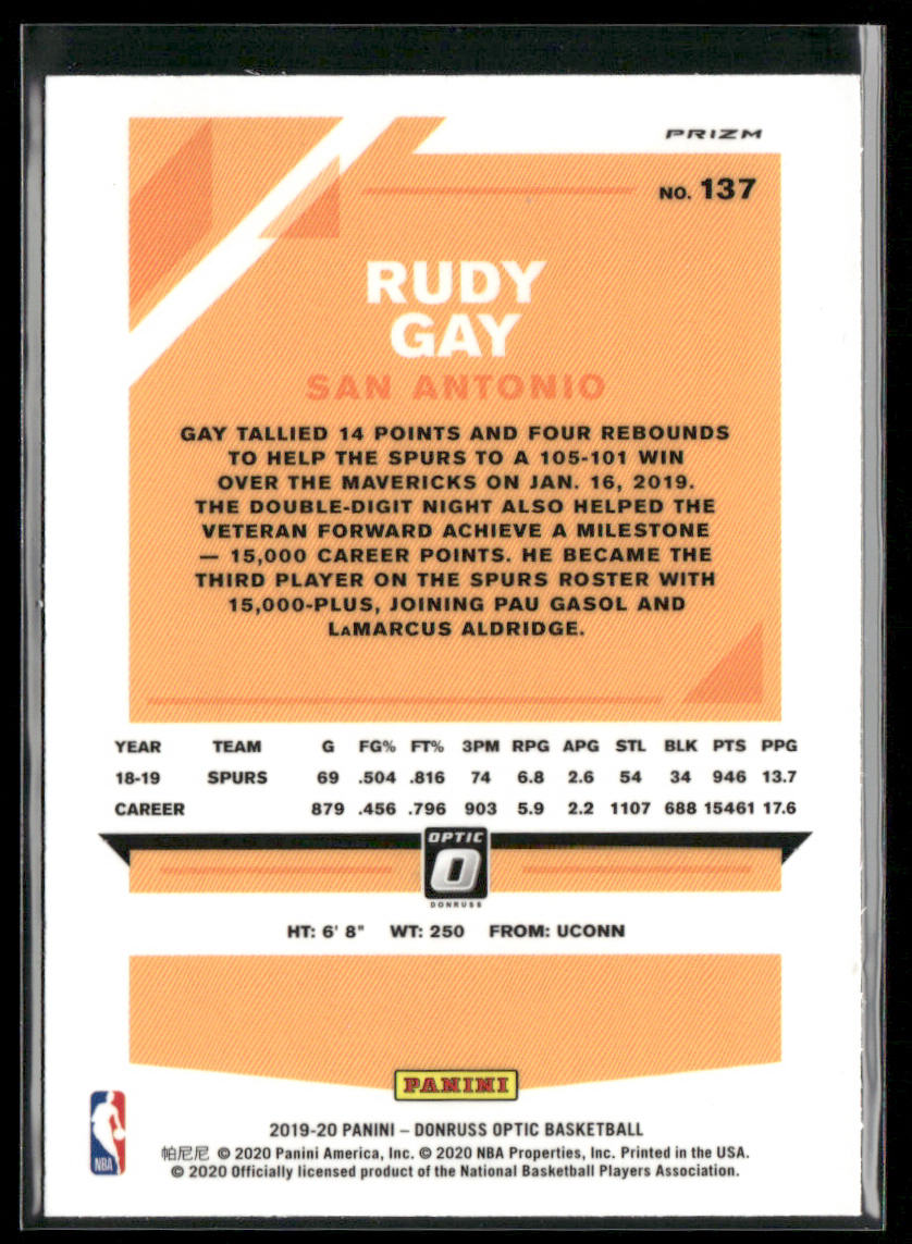 Rudy Gay 2019-20 Donruss Optic Purple #137 San Antonio Spurs