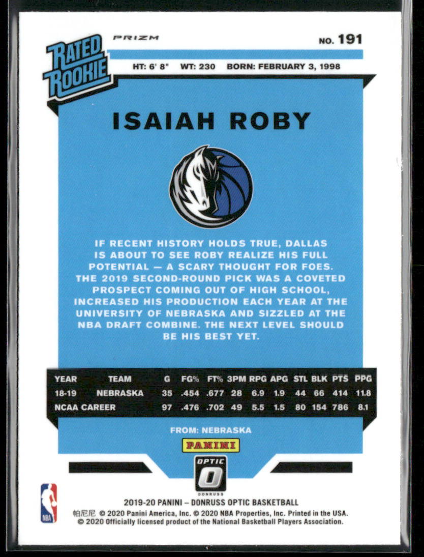 Isaiah Roby 2019-20 Donruss Optic Blue Velocity #191 RC Dallas Mavericks