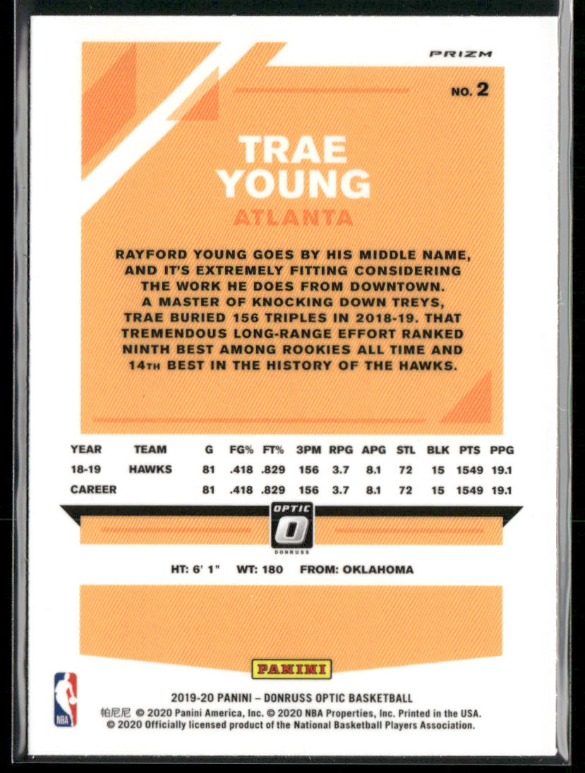 Trae Young 2019-20 Donruss Optic Blue Velocity #2 Atlanta Hawks