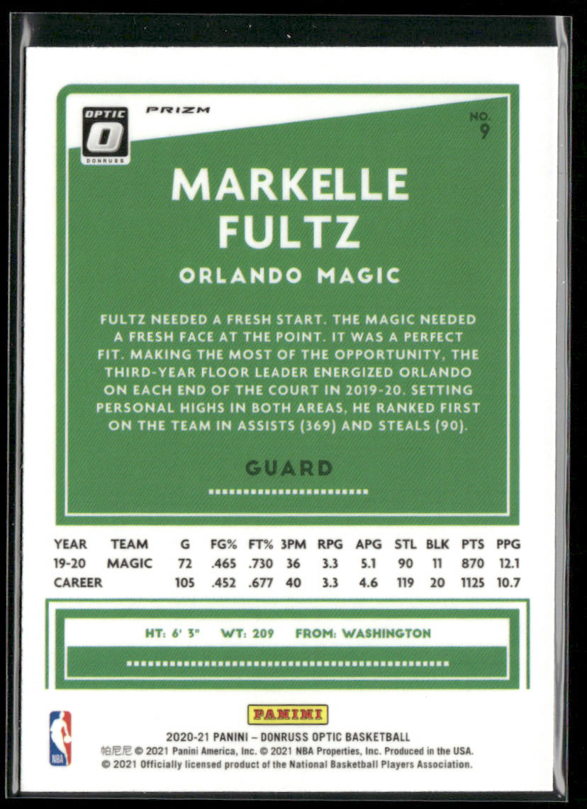 Markelle Fultz 2020-21 Donruss Optic Blue Velocity #9 Orlando Magic