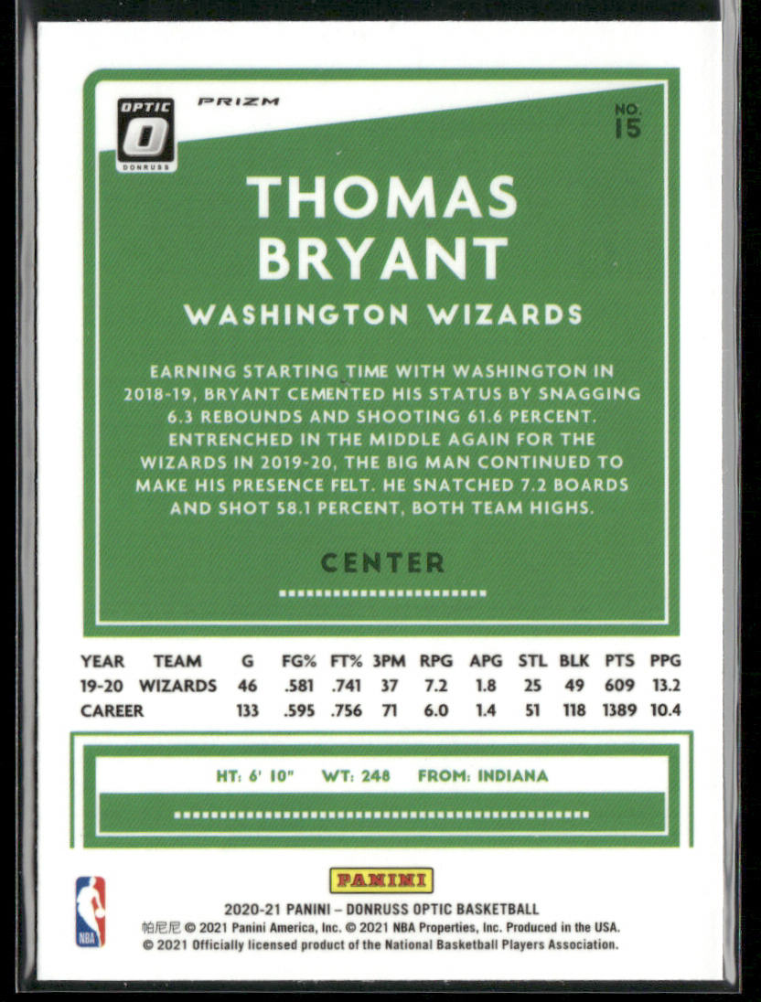 Thomas Bryant 2020-21 Donruss Optic Purple #15 Washington Wizards
