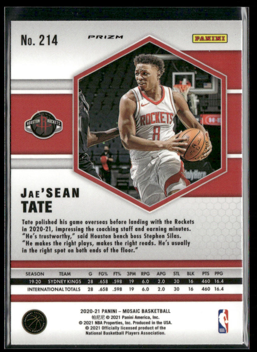 Jae'Sean Tate 2020-21 Panini Mosaic Mosaic Green #214 RC Houston Rockets