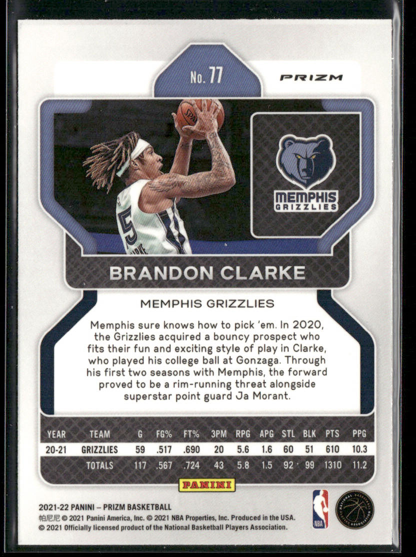 Brandon Clarke 2021-22 Panini Prizm Silver #77 Memphis Grizzlies