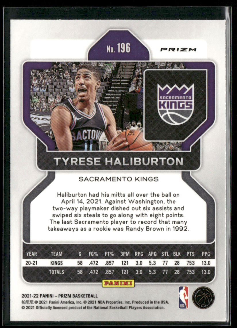 Tyrese Haliburton 2021-22 Panini Prizm Silver #196 Sacramento Kings