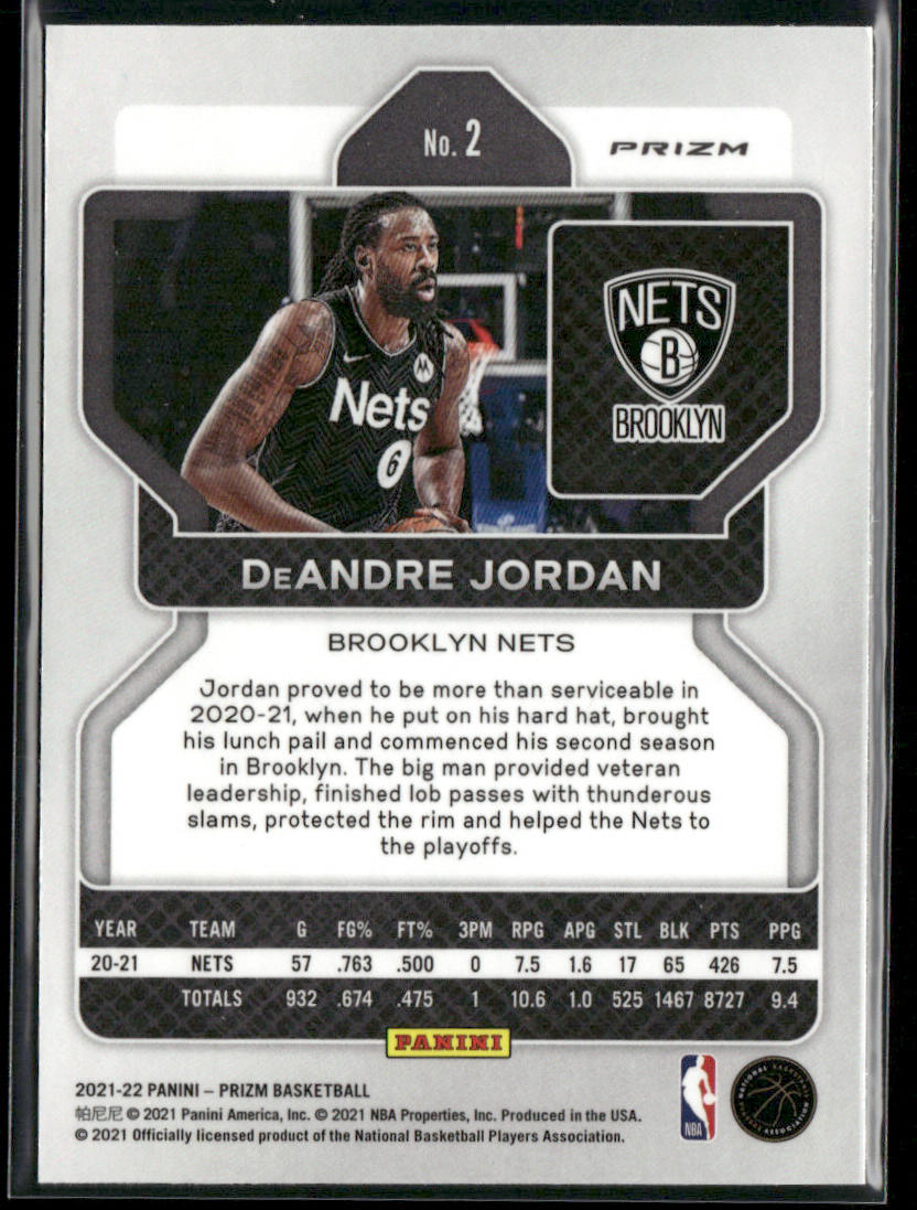 DeAndre Jordan 2021-22 Panini Prizm NBA 75th Anniversary #2 Brooklyn Nets