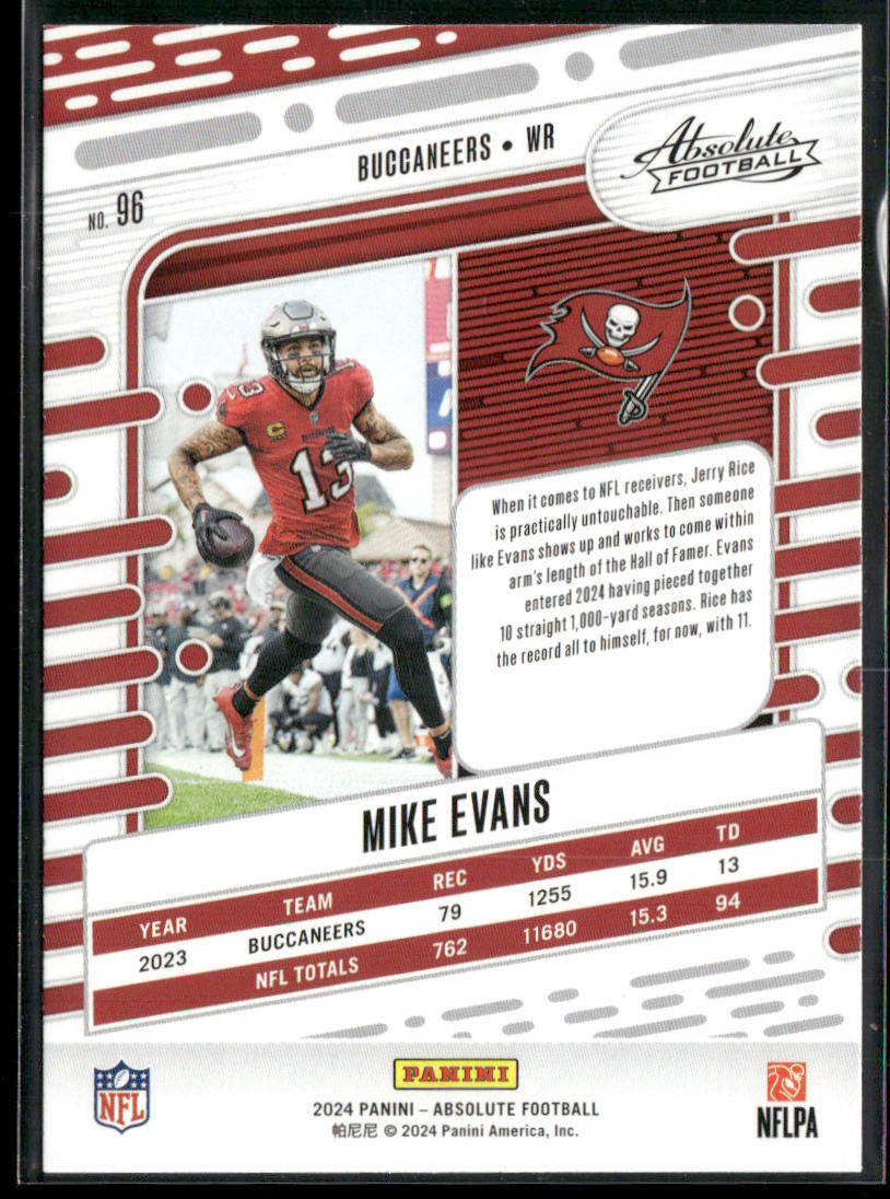Mike Evans 2024 Panini Absolute Red and Blue #96 Tampa Bay Buccaneers