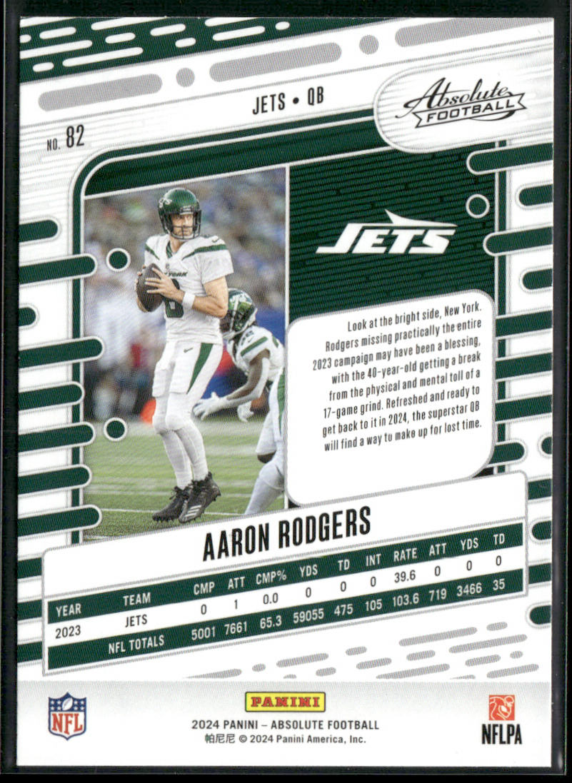 Aaron Rodgers 2024 Panini Absolute Red and Blue #82 New York Jets