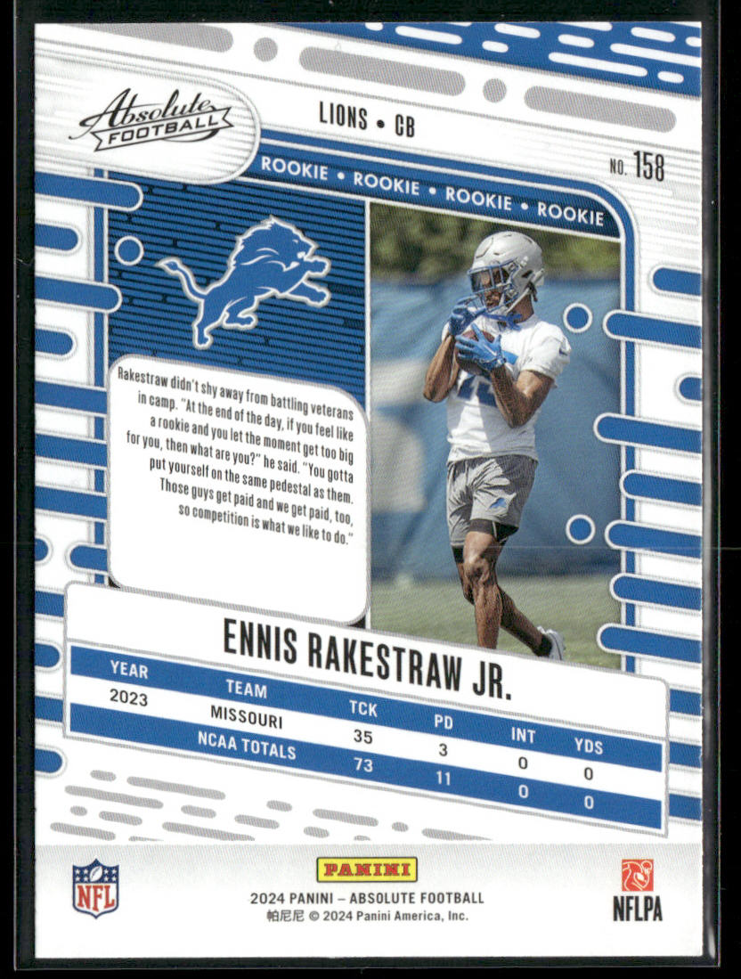 Ennis Rakestraw Jr. 2024 Panini Absolute Red and Blue #158 Detroit Lions