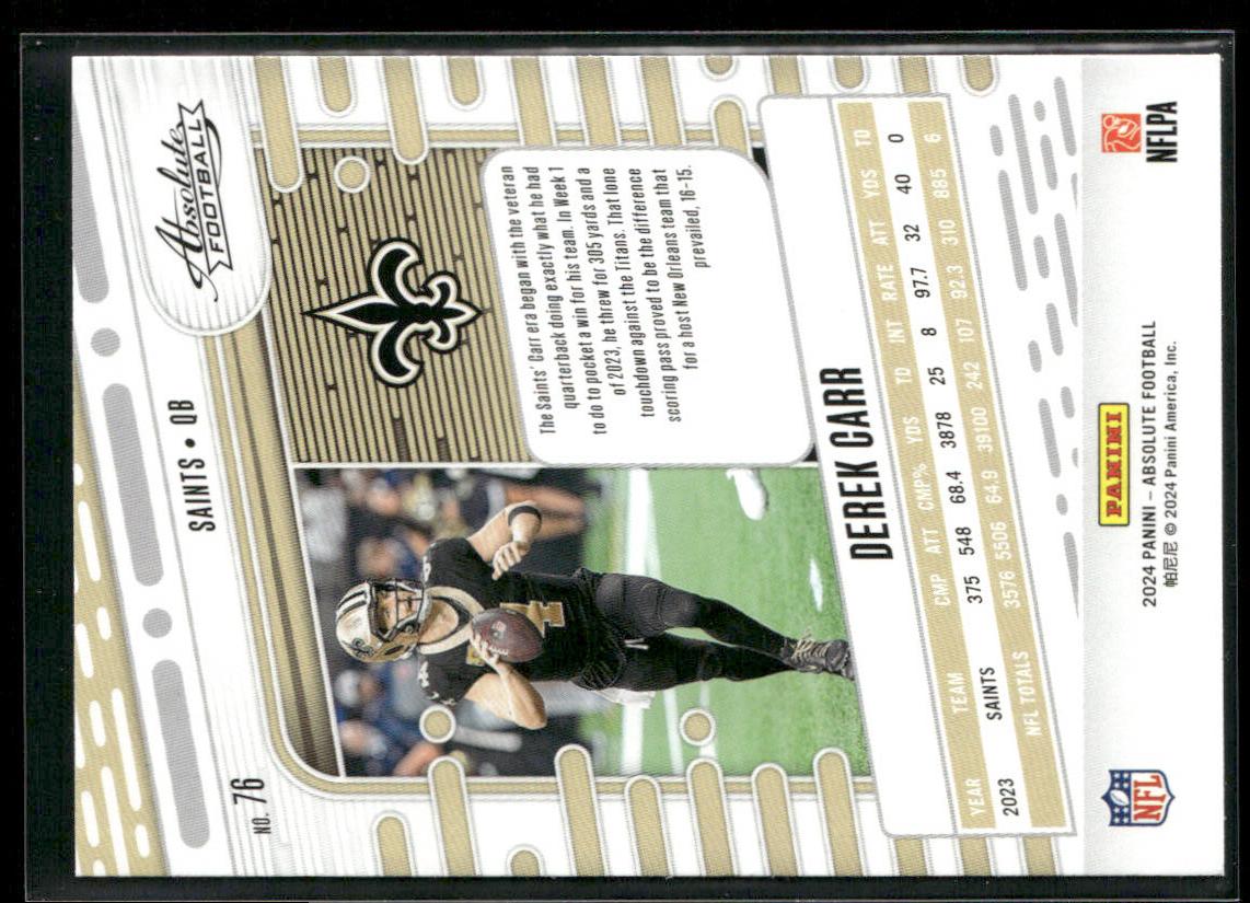 Derek Carr 2024 Panini Absolute Red and Blue #76 New Orleans Saints
